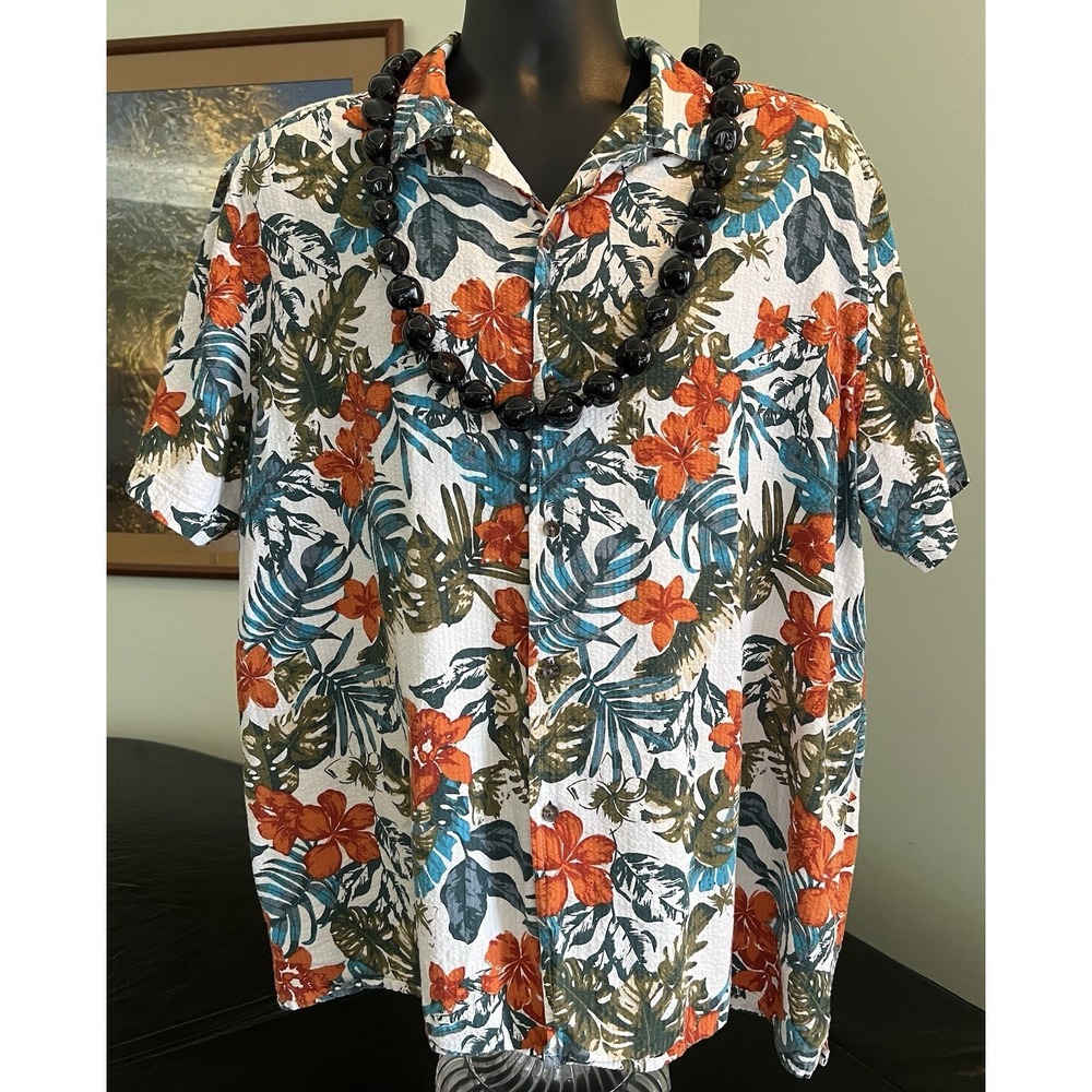 Goodfellow & Co Hawaiian Shirt Men's XL Standard Fit Blue Orange White Floral